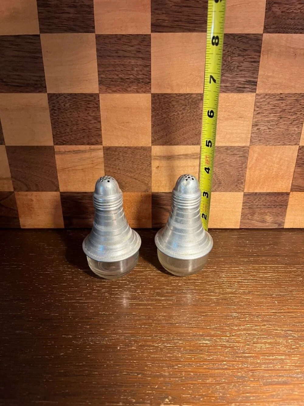 MCM Glass and Aluminum Salt and Pepper Shakers